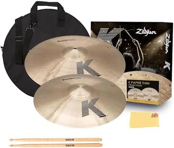 Zildjian KZCRP01 K Paper Thin Crash Cymbal Pack 18/21 Bundle with Cymbal Bag, Drumsticks, and Austin Bazaar Polishing Cloth