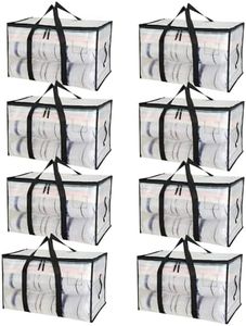 8 Pack Clear Moving Bags Heavy Duty Extra Large with Reinforced Handles and Double Zippers for Moving Supplies Clothing Space-Saving Storage Totes and Rug Storage Replacement,69x35x38cm