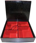 JapanBargain 1923, Red and Black Japanese Traditional Plastic Lacquered Lunch Bento Box 5 Compartments for Restaurant or Home Tray Plate and Lid 3pc Set Made in Japan, 9.5"x9.5"