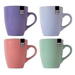 YöL Set of 4 Coupe Stoneware Mugs - Blue Green Pink Purple Tea Coffee Cups Latte Brew Home Kitchen Office Stylish - 325ml Mug Set