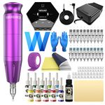 Wormhole Tattoo Pen Kit Complete Tattoo Kit Professional Rotary Tattoo Machine Kit Power Supply 20 Cartridge Needles 10 Tattoo Ink 40 Tattoo Ink Caps for Tattoo Artists