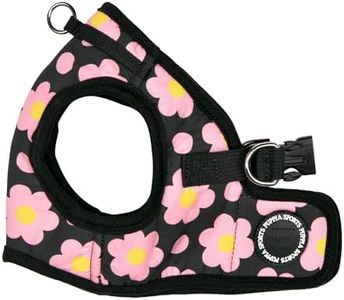 Puppia Bacopas Dog Vest Harness B (Step-in) Fashionable Flower Pattern Spring Summer Harness for Small and Medium Dogs, Black, Medium