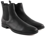 Freacksters Men's Black Leather Chelsea Boots Side-Zip Extra Cushion Inner Sole