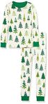 Hatley Girl's Organic Cotton Long Sleeve Printed Pyjama Set Pajama, Glow-in-The-Dark Christmas Trees, 3 Years