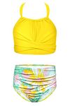 SHEKINI Girls Halter Bikini Set Floral Crisscross Front Kids Two Piece Swimsuits(Yellow Printing,6)