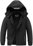 OHSNMAKSL Boy's Waterproof Ski Jacket Warm Winter Snow Coat Kids Fleece Snowboarding Thick Hooded Windproof Black-14-16