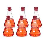 Supertek Pack of 6, 100 ml Transparent Conical Flask with Rubber Stopper (Cork), Erlenmeyer, Narrow Neck Borosilicate Glass 3.3 Multi-purpose Flask for Chemistry Lab Experiments Filtration Heating