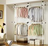 House of Home Heavy Duty Double Telescopic Clothes Rail - Rail Wardrobe Replacement - Adjustable Shelving Rack - Clothes Storage & Organiser for Shirts, Coats, Jackets, Hat & Shoes