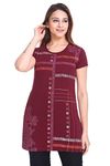 Plush Women's Long Front Printed Round Neck Half Sleeve Top/Tshirts (Wine, Medium)