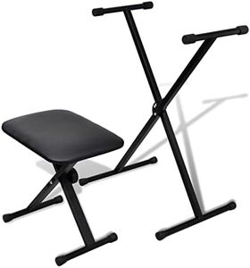 vidaXL Adjustable Steel Keyboard Stand and Stool Set– Pro-Audio Music Gear with Secure Locking Mechanism and Anti-Slip Rubber End Caps