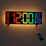 HAITANG Digital Wall Clock - 10.5" Large Digital Wall Clock With Temperature, Date And Day, RGB Color Auto Brightness Dimmer, Night Lights, 24/12-Hour Led Wall Clock For Desk Bedroom Office