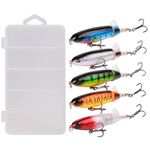 Aneew 5 Pack Topwater Pencil Whopper Popper Spinnerbaits Bass Fishing Lures Rotating Tail Trout Swimbaits 4"/0.45oz