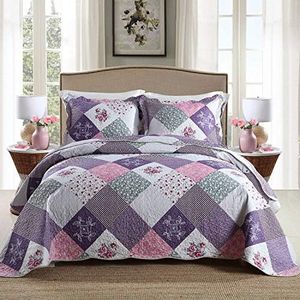 HoneiLife Quilt Set Queen Size - 3 Piece Microfiber Quilts Reversible Bedspreads Patchwork Coverlets Floral Bedding Set All Season Quilts-Little Rose,King Size