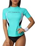 ATTRACO Womens Rash Vest Short Sleeve Shirt Summer Swim Tops UPF 50 Surf Swimwear Aqua