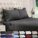 DREAMCARE King Size Bed Sheets - 4 Piece Deep Pocket King Sheets Set - Up to 21in Luxury Hotel Bedding Sets - Draps Lit King - Elegant Comfort - Shrink & Fade Resistant - (King Extra Deep, Gray)