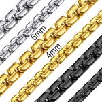 Unisex 4MM Wide Stainless Steel Box Chain Necklace Boys Girls Chain Small Thin Square Rolo Chains, 18"