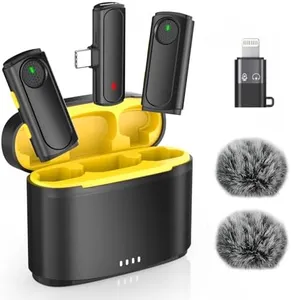 Wireless Mini Microphone for iPhone - 2 Pack Lavalier bluetooth Microphone for Video Recording, 2 In 1 Noise Reduction Lapel Mic for Android, Clip on Mini Mic for Content Creators (with Charging Case)