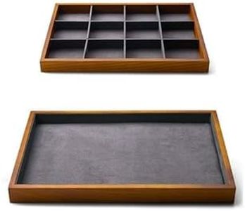 Oirlv Grey Wood Jewelry Tray Set: Flat Organizer & 12-Grid Storage Tray Combo - Stackable Drawer System for Rings, Bracelets, Necklaces