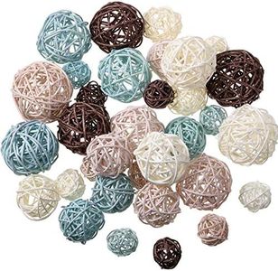 Patelai 36 Pcs Wicker Rattan Balls Decorative Balls for Vase Centerpiece Bowls Orbs Filler for Halloween Fall Craft Home Decor,4 Sizes(Light Blue, Light Brown, Dark Brown, White,2.8'',2.4'',2'',1.6'')