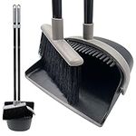 Long Handled Dustpan and Brush Set – Broom and Dustpan Set Reduce Bending Tall Lobby Dustpan and Sweeping Brush (Black & Grey)