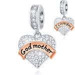 Godmother Dangle Charms fits Pandora Mothers Day Bracelet, 925 Sterling Silver I Love You God Mum Pendant, Pave Heart Clear CZ Godmom Bead, Mom Gift for Christmas/Godmum/Birthday