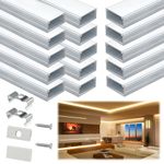 Muzata 15Pack 3.3FT/1M Wide Silver LED Channel with Milky White LED Light Diffuser shallow design LED Strip Cover LED Track for up to 16mm led strip U102 WW