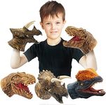 CreepyParty Dinosaur Hand Puppets Dino Toys Latex Raptor Realistic Puppet Soft Animal Head Rubber Toy Set T rex Puppet Tyrannosaurus Dilophosaurus Triceratops Pack of 3