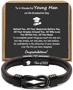 𝗚𝗿𝗮𝗱𝘂𝗮𝘁𝗶𝗼𝗻 𝗚𝗶𝗳𝘁𝘀 𝗳𝗼𝗿 𝗛𝗶𝗺 𝟮𝟬𝟮𝟰 High School, College Graduation Gifts for Men Class of 2024 Leather Stainless Steel Knot Bracelet, Graduation Gifts for Son Boyfriend Brother Grandson Friends, 8.5