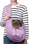 Tomkas Small Dog Sling Carrier - Adjustable Strap & Zip Pocket - for 3-10 lbs Pets(Light Purple)