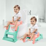 R for Rabbit Hilltop Booster Potty Seat & Step Stool 2-in-1 Multipurpose Anti-Skid Base Adjustable Foldable Supportive Backrest & Soft Cushion Toilet Seat for Kids Baby 1 to 7 Years (Peach Green)