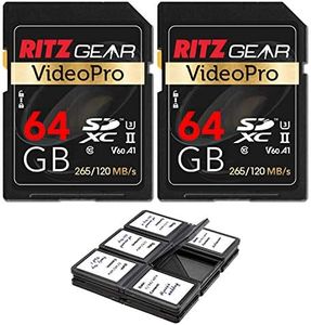 Ritz Gear Extreme Performance Video Pro 64 Go 4K 8K Ultra HD SDXC U3 V60 A1 Lot de 2 cartes mémoire (lecture 265 Mo/s 120 Mo/s en écriture)