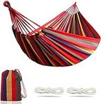 Camping Hammock 550lb Upgraded Thickened 320G Durable Canvas Fabric Single Hammocks with Two Anti Roll Balance Beam and Sturdy Metal Knot Tree Straps for Camping