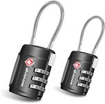 2 Pack TSA Approved Travel Luggage Locks, Cable Combination Lock Alloy Body, Keyless 3-Digit Padlocks, Travel Sentry Accepted Padlock for Gym Locker, Golf Bag Case, Backpack, Black-by GIVERARE