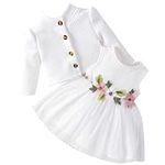 IBTOM CASTLE Baby Girls Floral Print Dress Cardigan 2PCS Set Newborn Infant Sleeveless Cotton Dresses with Bow Coat Brithday Dress Toddler Girls Clothes White 3-6 Months