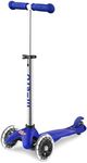 Micro Scooters | Mini Micro Plus LED Children's Scooter | Handlebar Adjustable | Light Up Wheels | 2-5yrs | Boys & Girls | Blue