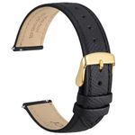 WOCCI 20mm Grace Leather Watch Strap for Ladies, Top Grain Leather, Quick Release Replacement Band with Gold Buckle (Black)