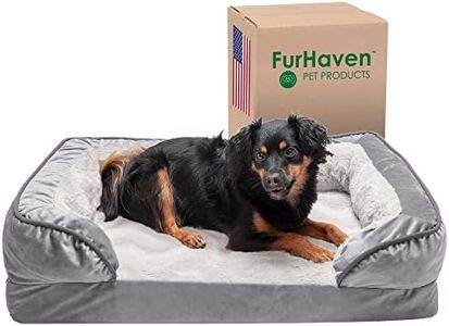 Furhaven Pet Dog Bed - Cooling Gel Memory Foam Velvet Waves Perfect Comfort Traditional Sofa-Style Living Room Couch Pet Bed with Removable Cover for Dogs and Cats, Granite Gray, Medium