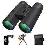 12x42 HD Binoculars for Adults, High Power Binoculars with Large View, Clear Low Light Night Vision, Powerful Professional Compact Binoculars for Bird Watching Hunting Stargazing Travelling