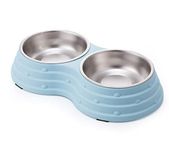 KuTi Kai Double Dog Bowls for Food and Water,Premium Removable Stainless Steel Double Bowls with Non-Slip Bottom Non-Spill Dog Food Bowls for Pet and Small Dogs Cats etc (Small, Blue)