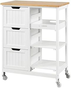 Yaheetech Carrello Cucina con Ruote 3 Cassetti 3 Ripiani in Legno e bambù Salvaspazio Bianco Porta Microonde Spezie 67cm x 37cm x 84,5 cm