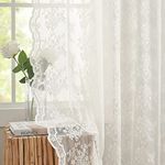 YJ YANJUN Sheer Lace Curtains for Bedroom Ivory Elegant Victorian Curtains Scalloped Edges Floral Kitchen Window Curtains 63 Inch Length Rod Pocket, 52 x 63 Inch, Ivory