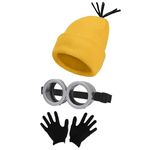 3 Pcs Halloween Costume Accessories Includes Vintage Steampunk Goggles Glasses Yellow Beanie Knit hats Black Gloves (Hat set)