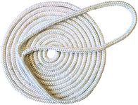 Tommy Docks 15 ft Dock Line with 4,400 lb Break Strength - 3/8 in Thick Double Braided Nylon Marine Rope Accessory - 12 in Eye Splice for Docking Boats and Yachts - White