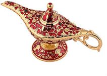 (Golden Red) - Collectable Rare Legend Aladdin Magic Genie Light Lamp Pot Classic (Golden Red)