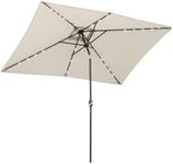 Outsunny 6' x 10' Patio Umbrella with 22 LED Solar Lights and Tilt, Rectangular Outdoor Table Umbrella with Crank, Beige
