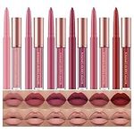 URQT 12pcs Lip Liner and Lipstick Makeup Set, 6 Velvety Matte Liquid Lipsticks + 6 Matching Smooth Lip Liner One Step Lips Makeup Kits Waterproof Long Lasting Matte Lipstick Gift Set (Set B, 12)