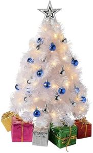 23-Inch Mini White Christmas Tree with Warm-White LED Lights - DIY Tabletop Christmas Tree with Star Treetop, Decorated Gift Boxes, and Hanging Ornaments for Christmas Decorations