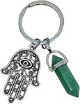 LUCKBOOSTIUM Hand Evil Eye Amulet and Charm Keychain - Decorative and Hanging Ornament with Gemstone - For Protection - Home, Bags & Gift Accessories (Green Phantom Gemstone, 1.5” x 3”)