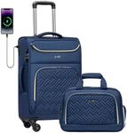 Coolife Luggage Carry On Luggage Suitcase Softside Wheeled Luggage Lightweight Rolling Travel Bag (Blue, Carry-On 20-Inch)