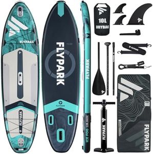 FLYPARK 11'x35''Inflatable Stand Up Paddle Boards, Extra Wide SUP Paddleboard Inflatable, Yoga Board, Family 116L Backpack, Shoulder Strap, 2-Action Pump ice Fog Green 11 * 35